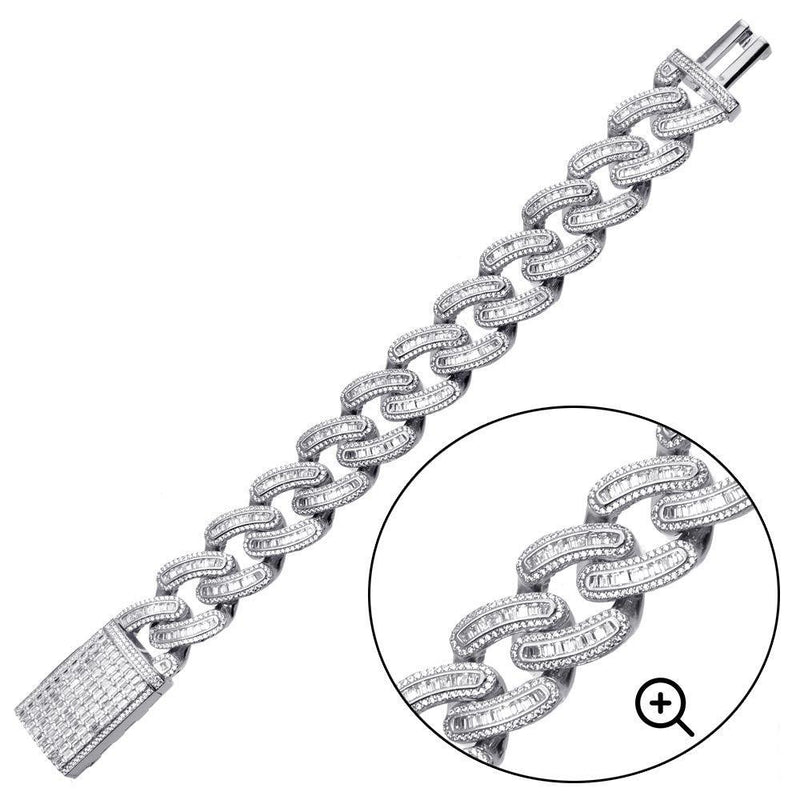 Rhodium Plated 925 Sterling Silver CZ Encrusted Miami Cuban Link Bracelet 19.5mm - GMB00094 | Silver Palace Inc.