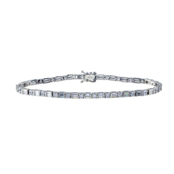 Silver 925 Rhodium Plated  3.3mm Round and Square  CZ Tennis Bracelet - GMB00016RH | Silver Palace Inc.