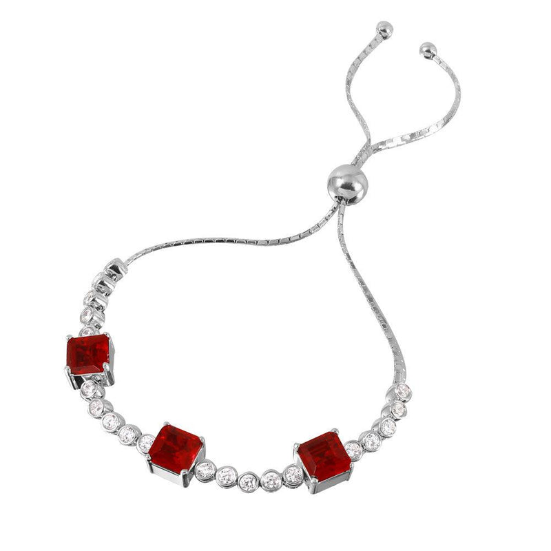 Silver 925 Rhodium Plated Ruby Color CZ Adjustable Bracelet - GMB00019RH-RED | Silver Palace Inc.