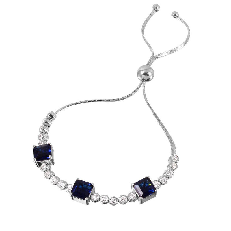 Silver 925 Rhodium Plated Sapphire Color CZ Adjustable Bracelet - GMB00019RH-SEP | Silver Palace Inc.