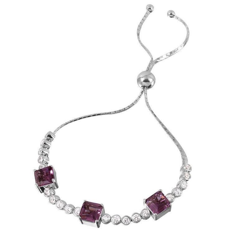 Silver 925 Rhodium Plated Violet Color CZ Adjustable Bracelet - GMB00019RH-FEB | Silver Palace Inc.