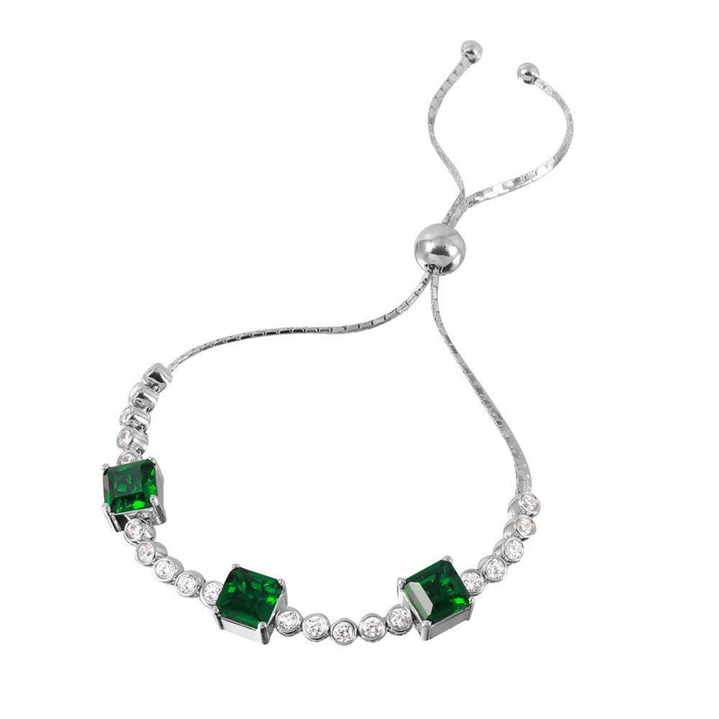 Silver 925 Rhodium Plated Green Color CZ Adjustable Bracelet - GMB00019RH-GREEN | Silver Palace Inc.
