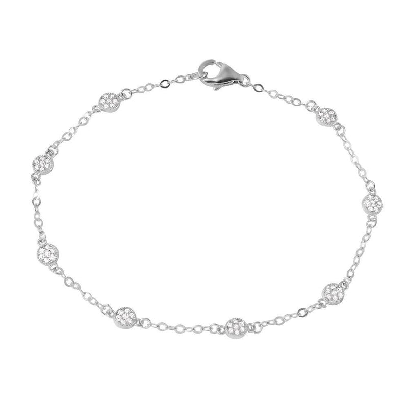 Silver 925 Rhodium Plated Small Round Floral CZ Bracelet - GMB00020 | Silver Palace Inc.