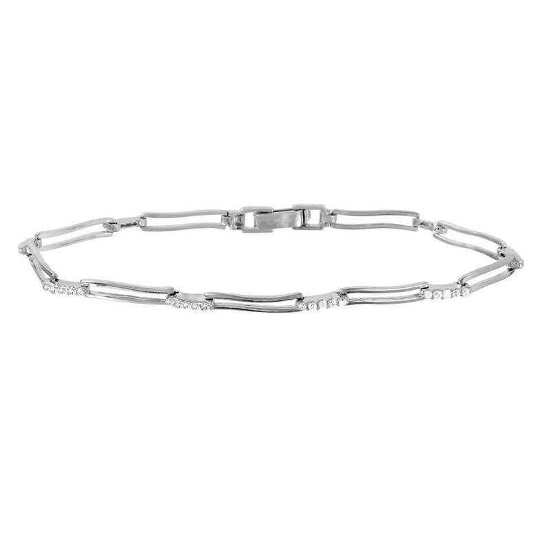 Silver 925 Rhodium Plated Wavy Squared Links CZ Accented Bracelet - GMB00021 | Silver Palace Inc.