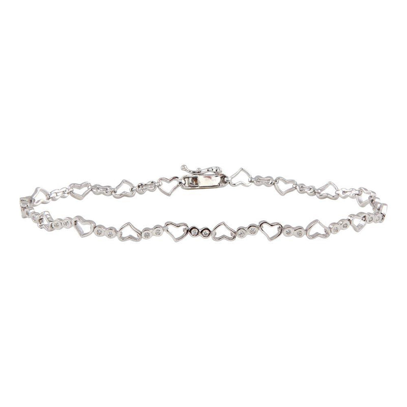 Silver 925 Rhodium Plated Heart and Circles CZ Accented Bracelet - GMB00022 | Silver Palace Inc.
