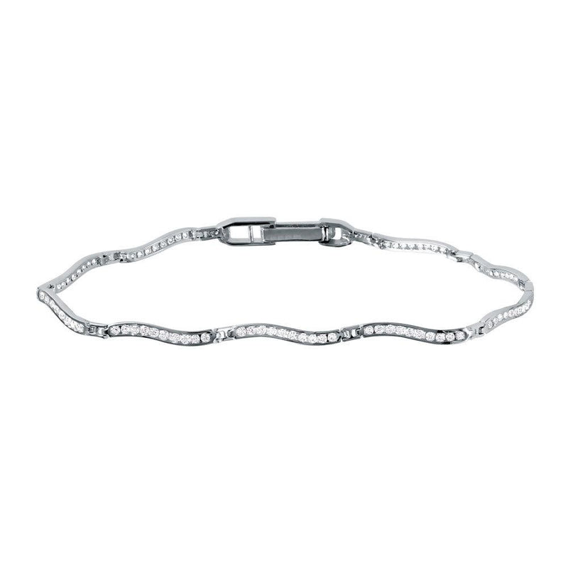 Silver 925 Rhodium Plated Minimal Design Wavy CZ Inlay Bracelet - GMB00023RH | Silver Palace Inc.