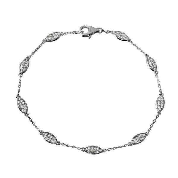 Silver 925 Rhodium Plated CZ Teardrop Link Bracelet - GMB00029 | Silver Palace Inc.