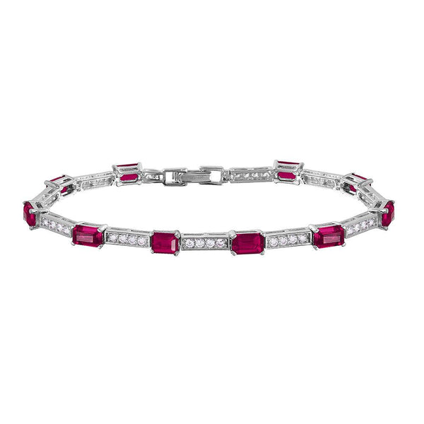 Silver 925 Rhodium Plated Multi Square Clear and Ruby CZ Tennis Bracelet - GMB00032RH-JULY | Silver Palace Inc.