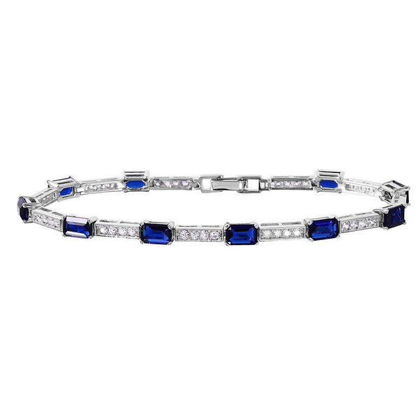 Silver 925 Rhodium Plated Multi Square Clear and Blue CZ Tennis Bracelet - GMB00032RH-SEP | Silver Palace Inc.
