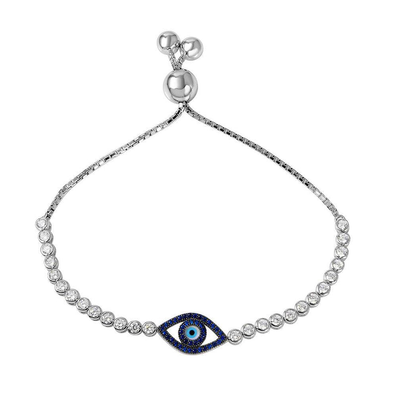 Silver 925 Rhodium Plated Blue CZ Evil Eye Bracelet - GMB00038B-S | Silver Palace Inc.
