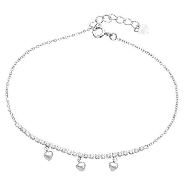Silver 925 Rhodium Plated CZ Bar with Hanging Hearts - GMB00041RH | Silver Palace Inc.