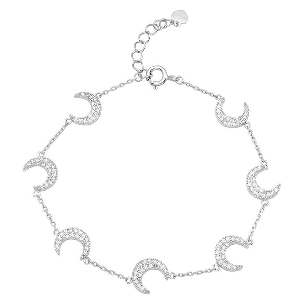 Silver 925 Rhodium Plated Multiple CZ Crescent Bracelet - GMB00047RH | Silver Palace Inc.