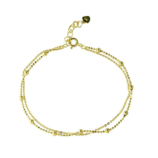 Silver 925 Gold Plated Double Strand DC Bead Chain Bracelet - GMB00055GP | Silver Palace Inc.