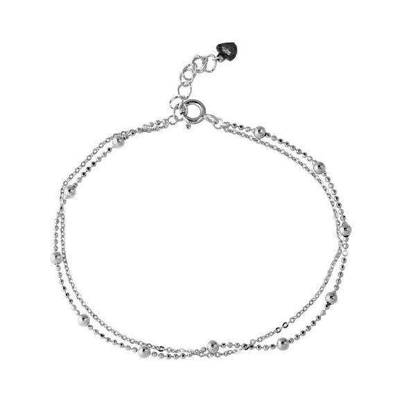 Silver 925 Rhodium Plated Double Strand DC Bead Chain Bracelet - GMB00055RH | Silver Palace Inc.