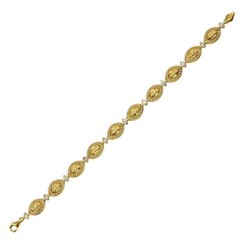 Silver 925 Gold Plated 8mm Oval CZ Mary Link Tennis Bracelet - GMB00063GP | Silver Palace Inc.