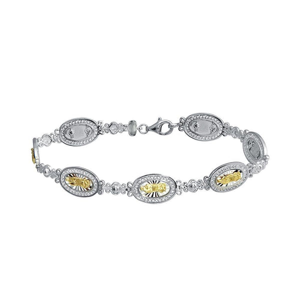 Silver 925 2 Toned 8mm Oval Mary Link Tennis Bracelet - GMB00064RG | Silver Palace Inc.