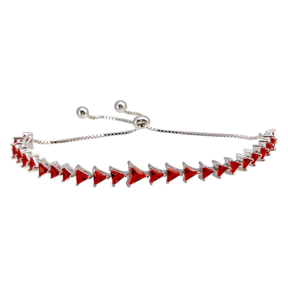 Rhodium Plated 925 Sterling Silver Red CZ Triangle Lariat Bracelet - GMB00066-RUBY | Silver Palace Inc.
