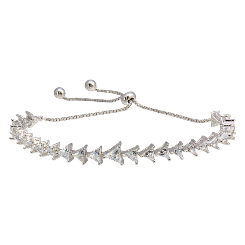 Rhodium Plated 925 Sterling Silver Clear CZ Triangle Lariat Bracelet - GMB00066 | Silver Palace Inc.