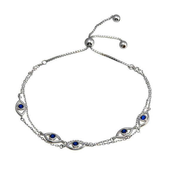 Silver 925 Rhodium Toned Plated Multi Chain Evil Eye Blue CZ Lariat Bracelet - GMB00070 | Silver Palace Inc.