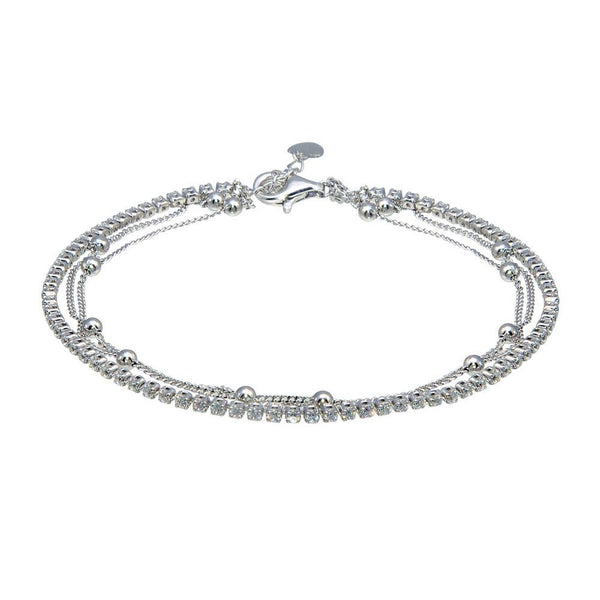 Silver 925 Rhodium Plated Layered Bead Chain Adjustable Bracelet - GMB00072 | Silver Palace Inc.