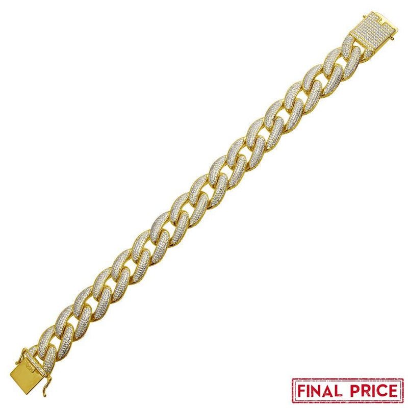 Silver 925 Gold Plated CZ Encrusted Miami Cuban Link Bracelet 16.0mm - GMB00073GP | Silver Palace Inc.