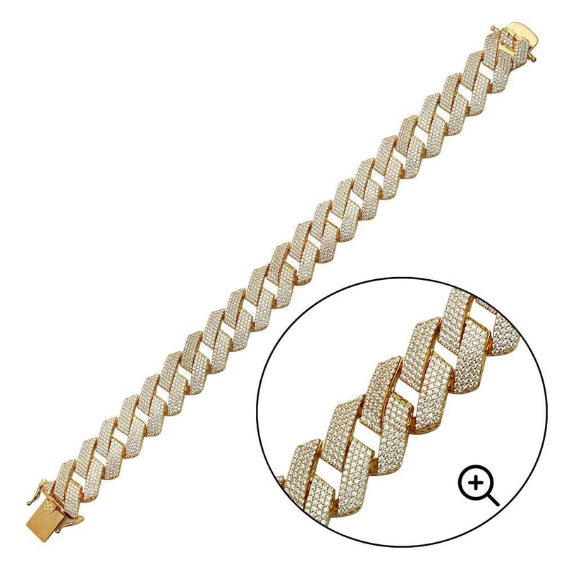 Silver 925 Gold Plated CZ Encrusted Square Miami Cuban Link Bracelet 17.0mm - GMB00074GP | Silver Palace Inc.