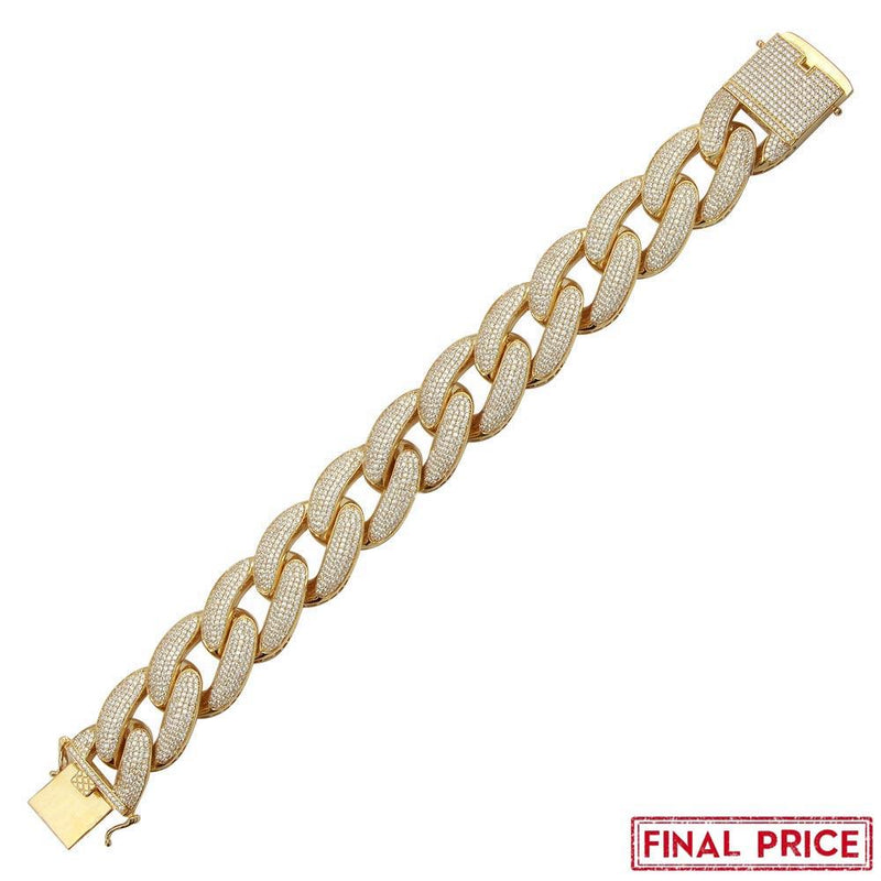 Silver 925 Gold Plated CZ Encrusted Miami Cuban Link Bracelet 20.3mm - GMB00078GP | Silver Palace Inc.