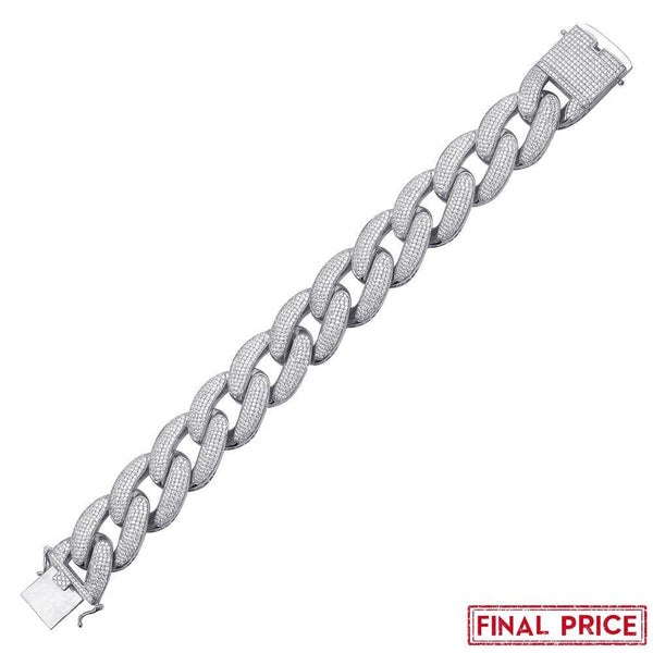 Rhodium Plated 925 Sterling Silver CZ Encrusted Miami Cuban Link Bracelet 20.3mm - GMB00078 | Silver Palace Inc.