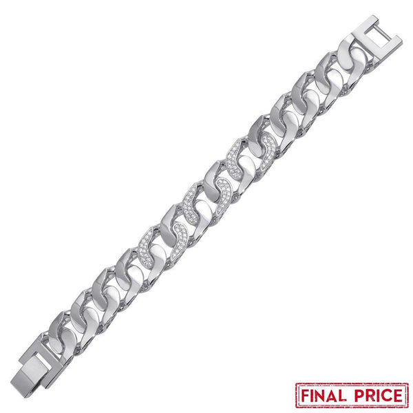 Rhodium Plated 925 Sterling Silver CZ Link Bracelet 17.3mm - GMB00079 | Silver Palace Inc.