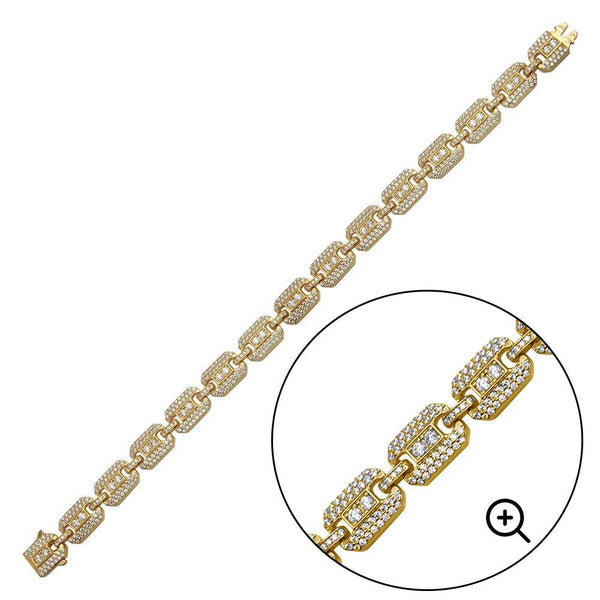 Silver 925 Gold Plated CZ Square Link Bracelet 8.8mm - GMB00081GP | Silver Palace Inc.