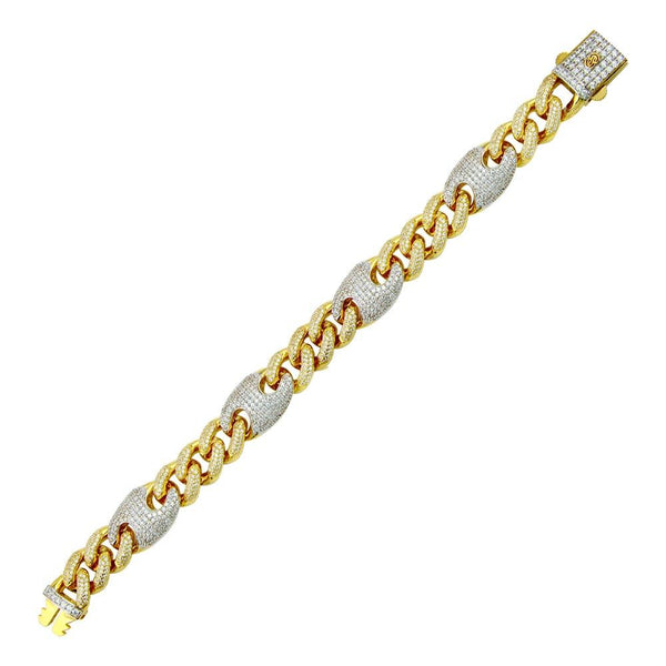 Silver 925 Gold Plated CZ Encrusted Cuban Mariner Link Bracelet 13mm - GMB00093GR | Silver Palace Inc.