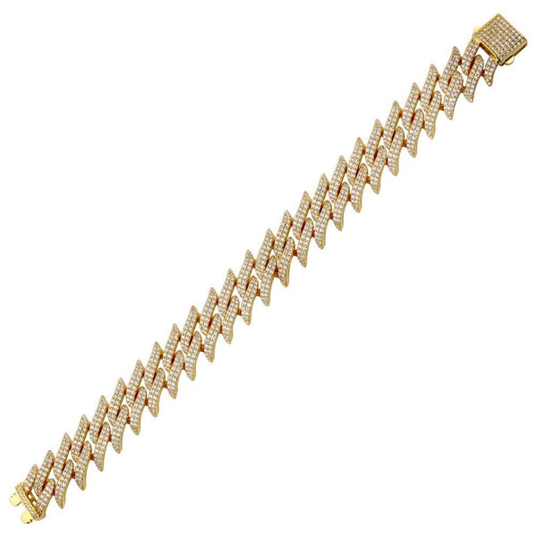 Silver 925 Gold Plated CZ Encrusted Spike Barbed Wire Bracelet 17.9mm - GMB00099GP | Silver Palace Inc.