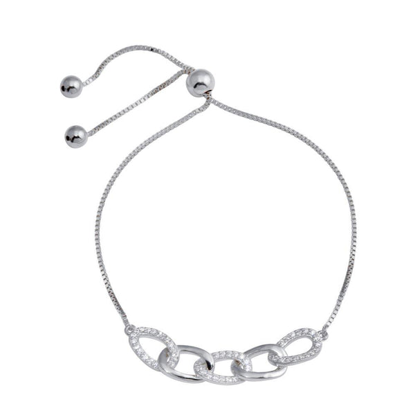 Rhodium Plated 925 Sterling Silver CZ  Four Link Bracelet - GMB00101 | Silver Palace Inc.