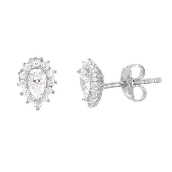 Silver 925 Rhodium Plated CZ Teardrop Stud Earrings - GME00006 | Silver Palace Inc.