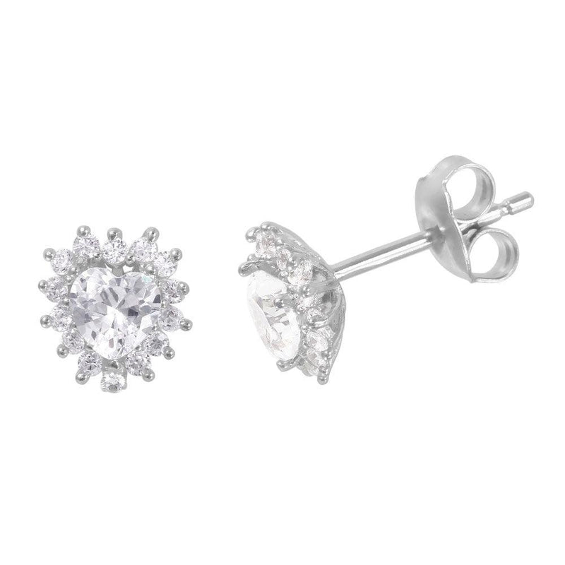 Silver 925 Rhodium Plated CZ Heart Stud Earrings - GME00007 | Silver Palace Inc.