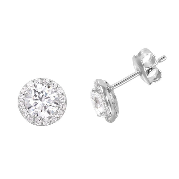 Silver 925 Rhodium Plated CZ Halo Stud Earrings GME00010RH | Silver Palace Inc.