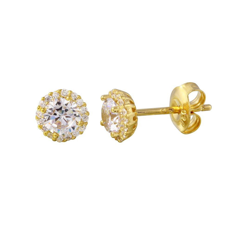 Silver 925 Gold Plated CZ Halo Stud Earrings - GME00011GP | Silver Palace Inc.