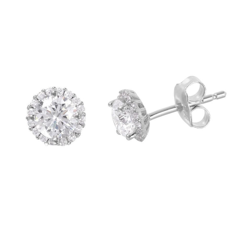 Silver 925 Rhodium Plated CZ Halo Stud Earrings - GME00011 | Silver Palace Inc.