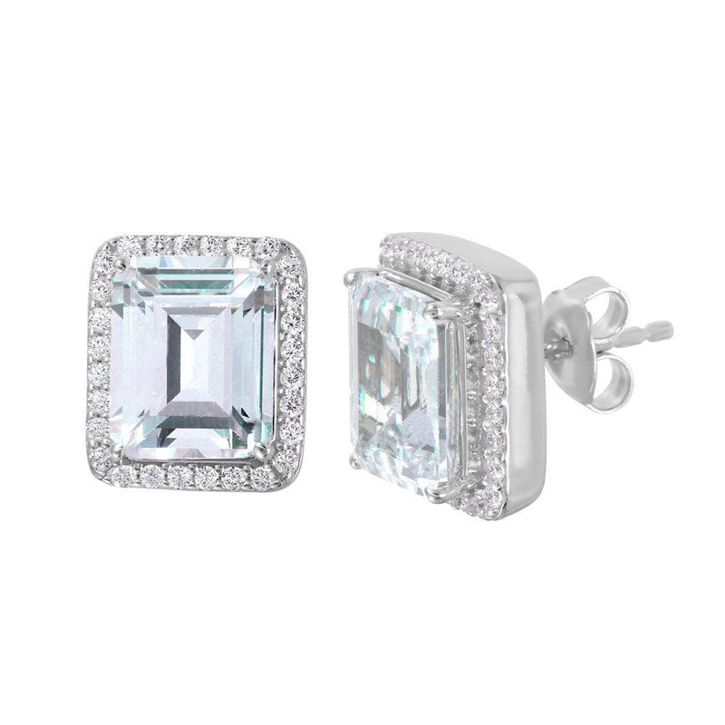 Silver 925 Rhodium Plated Round Square CZ Stud Earrings - GME00013RH | Silver Palace Inc.