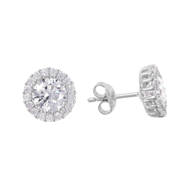 Silver 925 Rhodium Plated Round CZ Halo Stud Earrings - GME00014 | Silver Palace Inc.