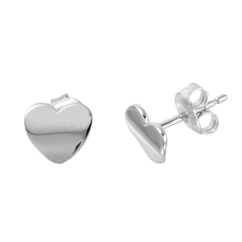 Silver 925 Rhodium Plated Flat Heart Shaped Stud Earrings - GME00015RH | Silver Palace Inc.