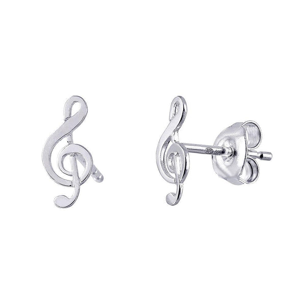 Silver 925 Rhodium Plated Music Treble Clef Shaped Stud Earrings - GME00018RH | Silver Palace Inc.