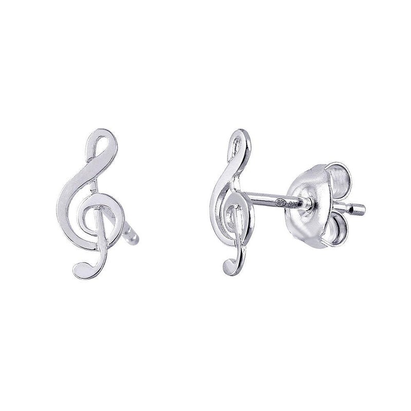 Silver 925 Rhodium Plated Music Treble Clef Shaped Stud Earrings - GME00018RH | Silver Palace Inc.