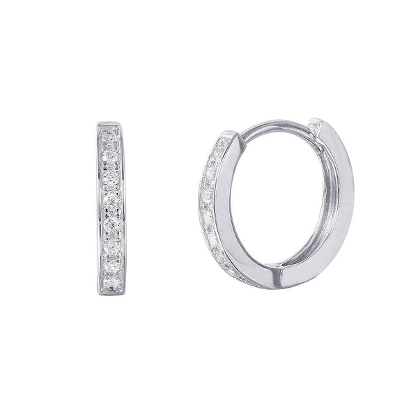 Silver 925 Rhodium Plated CZ huggie hoop Earrings with CZ - GME00021 | Silver Palace Inc.