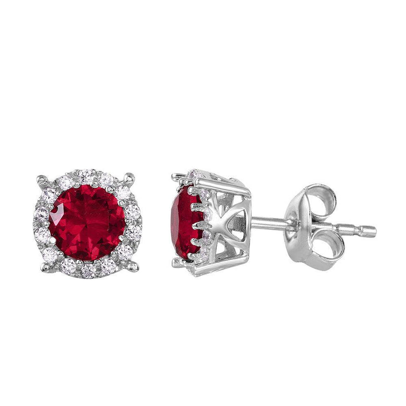 Silver 925 Rhodium Plated Halo Studs with Red CZ Stone - GME00037RH-RED | Silver Palace Inc.