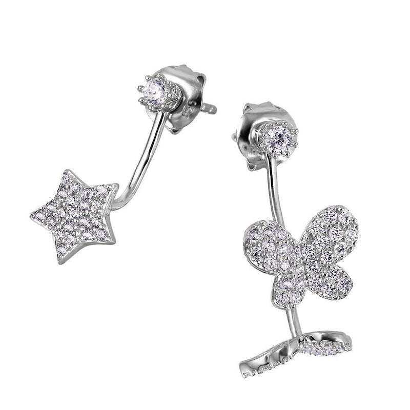 Silver 925 Rhodium Plated Hanging CZ Star and Butterfly Earrings - GME00038RH | Silver Palace Inc.