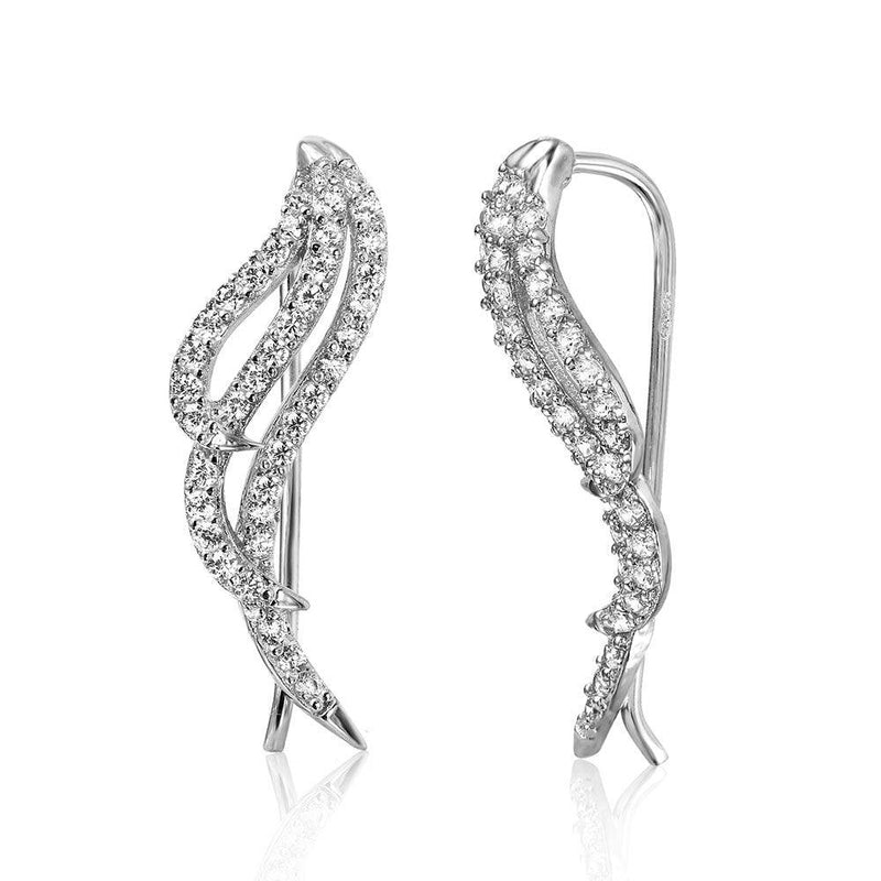 Silver 925 Rhodium Plated Wings Earrings with Cubic Zirconia Stones - GME00039RH | Silver Palace Inc.