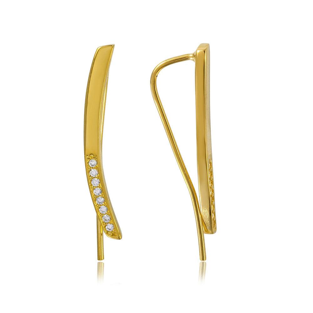 Silver 925 Gold Plated High Polished CZ Climbing Earrings - GME00040GP | Silver Palace Inc.