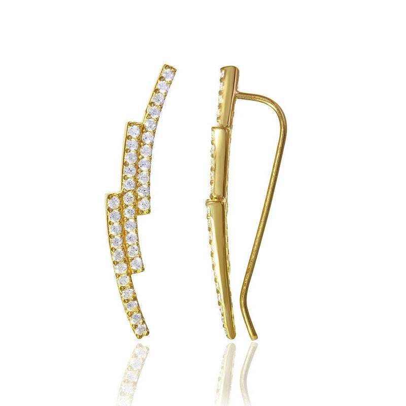 Silver 925 Gold Plated Slanted Lined Earring with CZ - GME00041GP | Silver Palace Inc.