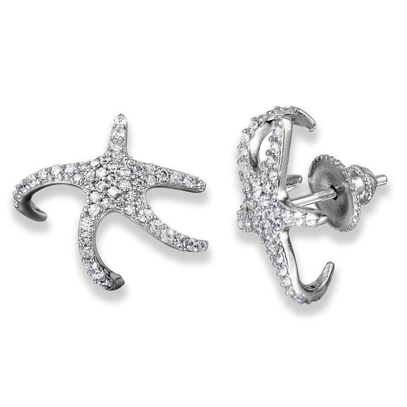Silver 925 Rhodium Plated Hugging CZ Starfish Earrings - GME00045 | Silver Palace Inc.